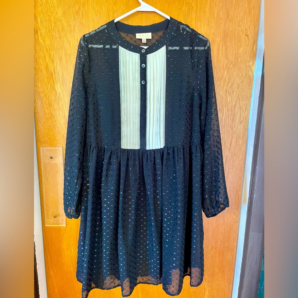 ModCloth sz medium black and white tuxedo sparkly babydoll dress sheer/lined